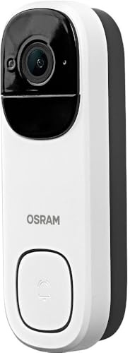 OSRAM Sonnette vidéo SMART+ Wi-Fi 3MP 2K Batterie IP66 Blanc Sonnette vidéo SMART+ Wi-Fi 3 MP 2 K, capteur PIR, batterie 5 200 mAh, carillon, angle de vision 160 °, compatible Alexa, blanc