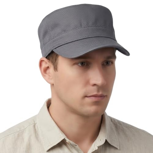 Michear klassisk premium armékeps herr snabbtorkande platt keps solhatt – justerbar 7 cm brätte UPF 50+ polyester för utomhus, Grå, one size