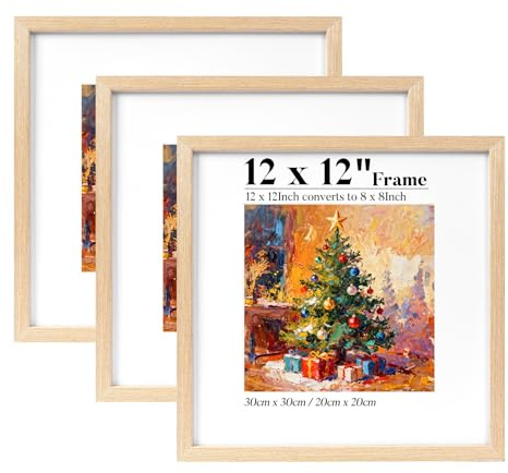 HOUSE DAY Bilderrahmen 30x30, Bilderrahmen Quadratisch, Holzbilderrahmen | Massivholz Rahmen 30x30 mit 20x20 Passepartout für Familie, Landschaft, Haustier-Gedenkseite, Hochzeit, 3er-Pack
