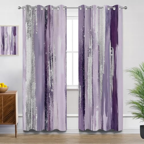Mistela Vorhänge Mit Ösen Blickdichte Lila Grau - Verdunklungsvorhänge Moderne Abstrakte Mädchen Vorhänge Schlafzimmer Kinderzimmer Fenstervorhang - 2er Set - H200 x B140cm