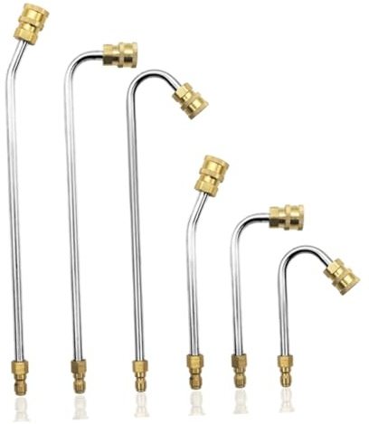 Extensión Curva 90° para Hidrolavadora, Acero Inoxidable, Conexión Rápida | Lanza de Repuesto para Limpiar Boquillas y Bajos, Alcanza Zonas Alejadas, Compatible Pulverizadores, Acabado Plateado