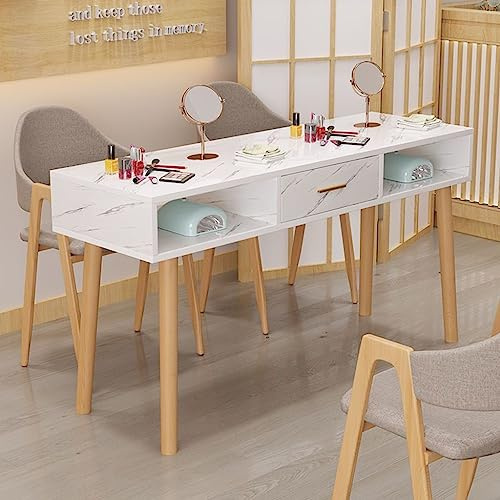 DCLINAD Tavolo Professionale per Nail Art con cassetto e Piano in Marmo Finto, Gambe in Legno massello, banco da Lavoro per onicotecnici, Elegante e Funzionale, 100 * 40 * 78 cm