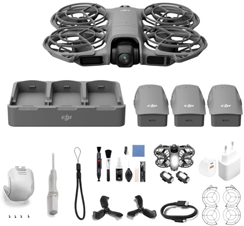 DJI Neo 2 Combo Fly More (drone singolo), drone 4K con fotocamera, decollo e atterraggio dal palmo, controllo con gesti (Spina + Torcia *2 + Kit di pulizia)