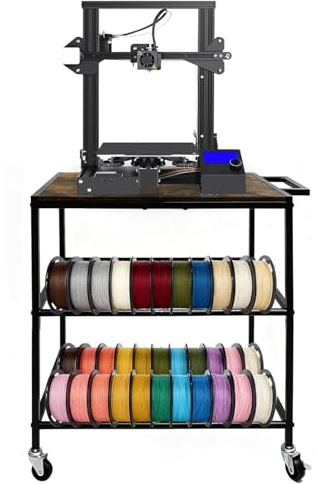 Hocomay Estante de almacenamiento de filamento para impresora 3D con ruedas, soporte de almacenamiento móvil, soporte de carrete resistente, 3 niveles, accesorios de impresora, organizador de