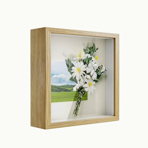 Anhow Cornice 3D Profonda, 20x20 cm Cornici per Foto con Pannello in Vetro | Colore Legno, Cornici per Quadri da Riempire Profonda 3 cm da appendere alla Parete o sulla Scrivania