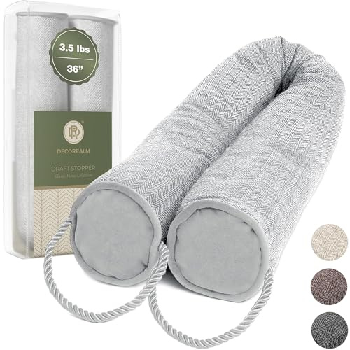 DECOREALM Dekorativ dörrpropp – kraftig, tyg, grå, 1,6 kg, 91,4 cm – luft, ljus och rökblockerare för hemfönster
