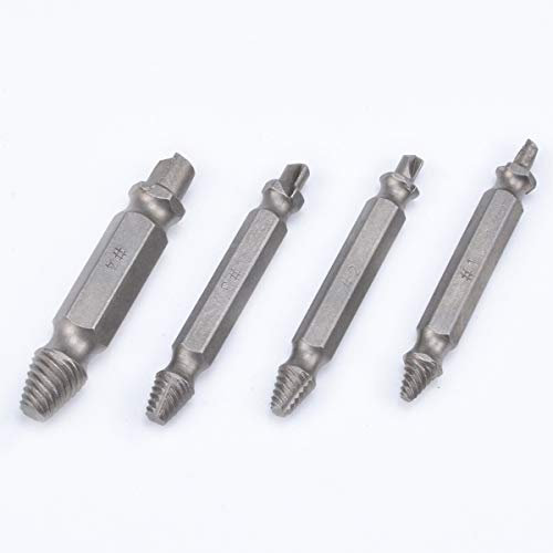 KATUR Damaged Screw Extractor-Bohrer-Führungsset, 4-tlg. Abisolierte Schraubenentferner, Satz zur Entfernung gebrochener Schrauben mit Präzisions-Schnellarbeitsstählen # 1/2/3/4 (grau)