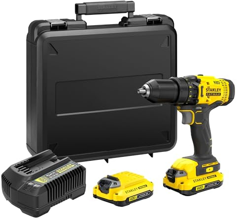 STANLEY FATMAX SFMCD700C2K-QW - Taladro Atornillador 18V, Gama V20, Par máximo de 50 Nm, Selección de par de 23 niveles, Luz LED, Incluye 2 baterías de 1.5 Ah, Cargador rápido y Maletín