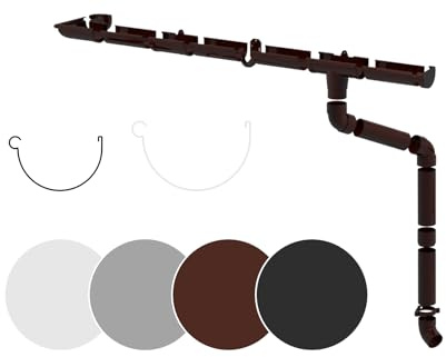 RAINWAY S Regenrinnen Komplettset (1 Dachseite) - PVC-U Kunststoff in 4 Farben, für Dachflächen < 100m² empfohlen (Set min. 10 Meter, braun) Kunststoffrinne Entwässerung