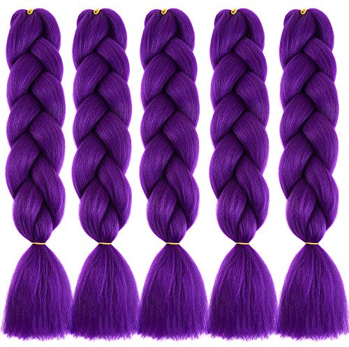 Treccine Extension Capelli Sintetici per Treccine Africane 5 Ciocche Trecce Jumbo Braiding Hair (Viola scuro)