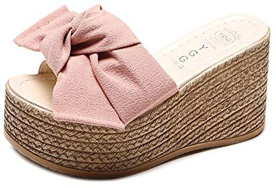 Morbuy Ciabatte con Zeppa Donna Estive Sandali alla Moda, Leggera Comoda Pantofole Tacco 5 Cm Sandali con Plateau Casual Tinta Unita Ciabatte Aperte per Spiaggia Viaggio (36,Rosa)