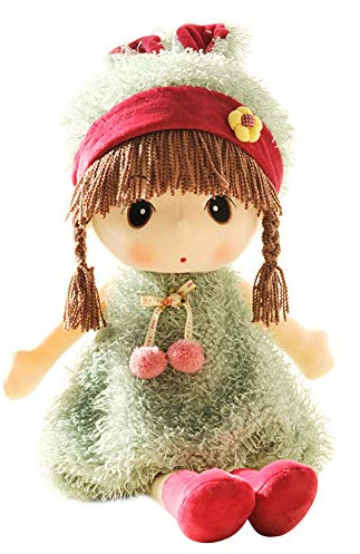 Herbests Niedliche Plüschpuppe mit Kleidung und Haaren für Kinder von 0-5 Jahren, Mädchen Plüsch Stofftier Spielzeug Kuscheln Plüschpuppe Weichpuppe als Geburtstagsgeschenk für Baby Mädchen,Grün