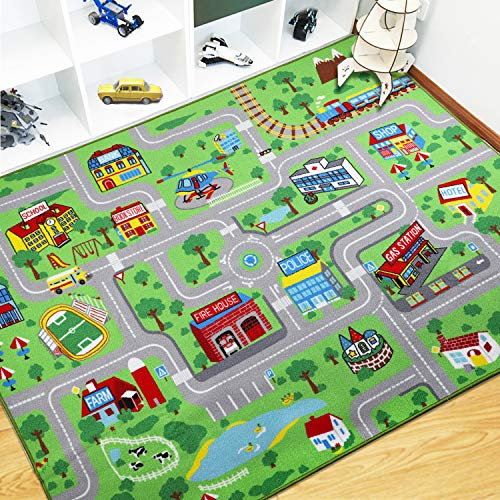 Capslpad Kids Educational Play Rug - 6.6' x 5' Traffic Road Car Mat Learning Play Game Area Rug for Playroom, Living Room, Nursery Room Decor