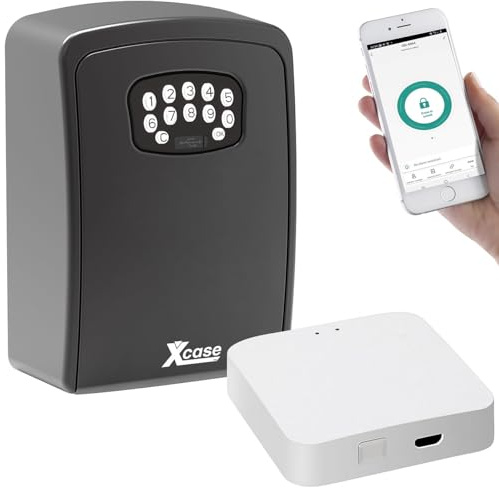 Xcase Schlüsseltresor: Mini-Schlüssel-Safe mit App-Kontrolle und WLAN-Gateway, IP54 (Schlüsseltresor ferngesteuert, außen WLAN, WiFi)