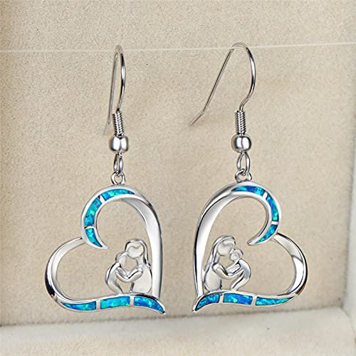 LOKILOKI Boho Weibliche Blaue Opal Stein Ohrringe Nette Liebe Herz Baumeln Ohrringe Für Frauen Charme Silber Farbe Regenbogen Ohrringe