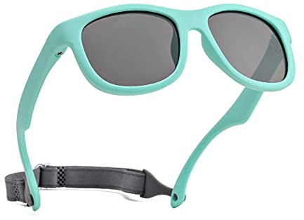 Pro Acme Obrytbara polariserade babysolglasögon flexibla småbarnssolar med rem mjuk silikonram för 0-24 månader, A6 - Green Frame | Grey Lens, S