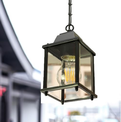 Lámparas de Techo de Metal y Vidrio E27 Araña Lámparas de Techo al Aire Libre Impermeables Antiguo Retro Plafones Exterior Iluminación Colgante Jardín Balcón Patio Terraza Camino Pasillos, Negro