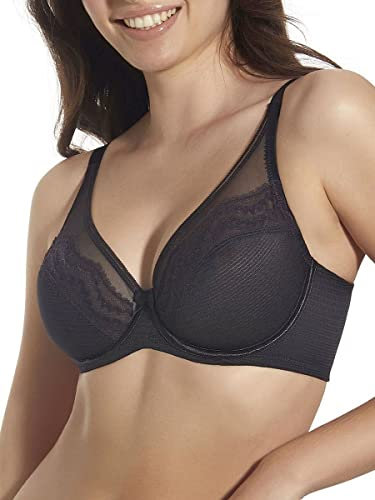 Selene, Reggiseno Contenitivo Donna in Pizzo con Fascia Anatomica, Senza Imbottitura, con Ferretto e Spalline Regolabili, Collezione Maribel, Colore Nero, Taglia 7C