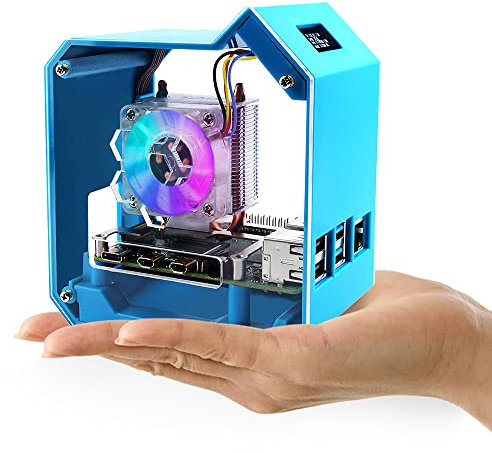 GeeekPi Kit mini tour pour Raspberry Pi, boîtier Pi 4 avec refroidisseur ICE Tower, module OLED 2,4 cm, ventilateur RVB, dissipateur thermique, carte GPIO 1-2