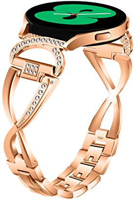 MVRYCE Kompatibel mit Galaxy Watch 3 41 mm Armband, X-förmige Edelstahl-Strasssteine, verstellbares Fitnessarmband, kompatibel mit Samsung Galaxy Watch 42 mm/Active/Gear S2 (Roségold)