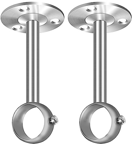Deckenvorhangstangenhalterungen, 32mm 1 1/4 Zoll Vorhangstangenhalter Silber Robuste Metall-Gardinenstangenhalterung Kleiderschrank Kleiderstange Stützen Aufhänger für Fenster Dusche Gardinen, 2er