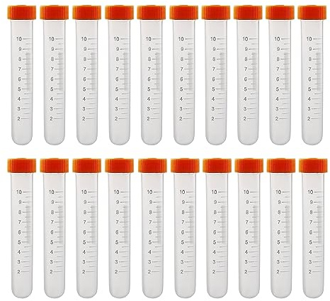 Zentrifugenröhrchen 20 Pcs 10ml Reagenzgläser Kunststoff Zentrifugenröhrchen orange mit Schraubverschluss Abgestuften Probenbehälter Probenröhrchen für Labor Chemie Experimente tubete