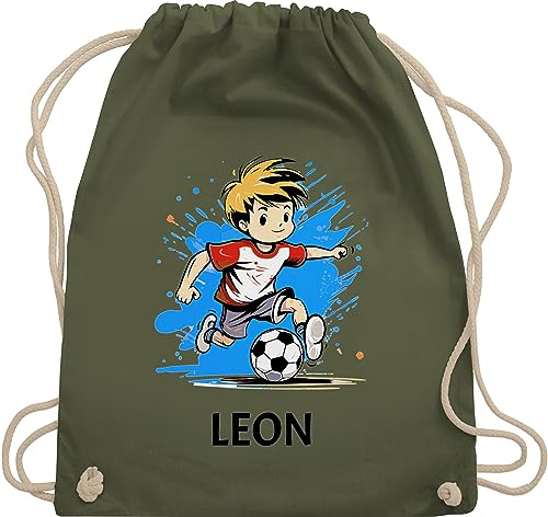 Turnbeutel Rucksack - Fußball Junge Fußballer Geschenk Kinder Name - Unisize - Olivgrün - fussball geschenke jungen ball schulanfang sportbeutel fußballfan fußballtrainer stoffbeutel