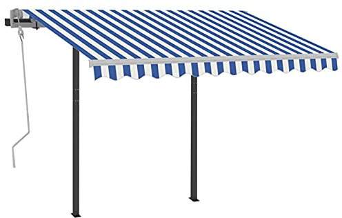 Tidyard Gelenkarmmarkise Einziehbar mit LED Markise Sonnenmarkise Balkonmarkise Sonnenschutz Sichtschutz Terrasse Garten 300 x 250 cm (L x B) Pulverbeschichtetes Aluminium, Eisen, Stoff Blau und Weiß