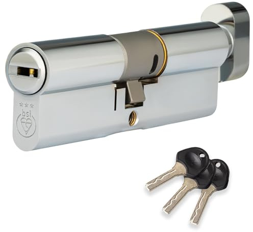 XFORT Colossus Polished Chrome 3 Star Kitemarked Thumb Turn Euro Cylinder Lock 50EX/50T (100mm), British Standard TS007 Anti-Snap Barrel Lock, Upvc Door Lock.