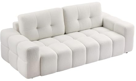 Vente-unique Sofa 3-Sitzer - BouclÃ Â ÂÂ Ã Â ©-Stoff - WeiÃ Â ÂÂ Ã Â ÂÂ - SOPELANA