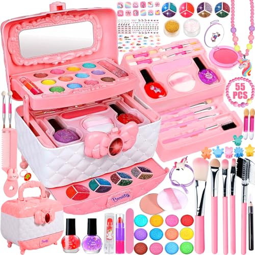 ENCOUN Kinderschminke Set Mädchen, Schminkkoffer Mädchen Spielzeug, Waschbar Schminke Kinder, Make Up Set Kinder Schminke Halloween Weihnachts Geburtstags Geschenke für Mädchen 4-12 Jahre