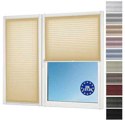 Sunlusso Klemmfix Plissee ohne Bohren Blickdicht (Creme Crash, 70 x 120 cm) - lichtdurchlässig, ohne Verdunkelung - Fensterrollos, Klemmrollos, Rollos für Fenster ohne Bohren