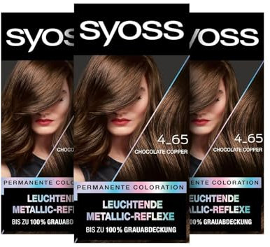 Syoss Color Coloration Metallic Collection 4–65 Chocolate Copper 3x115ml, permanente Coloration für leuchtende Metallic-Reflexe, für bis zu 100% Grauhaarabdeckung und bis zu 10 Wochen Farbintensität