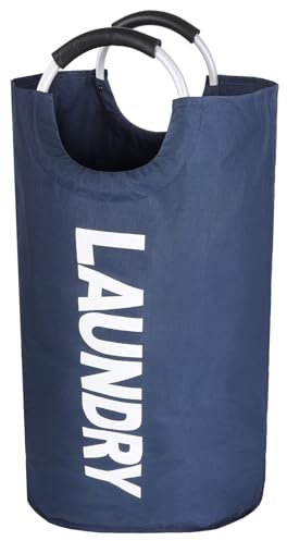 Sosayet Panier à linge pliable, 90L Panier à Linge avec poignée, Sac à Linge en Tissu Oxford, Corbeille à Linge portable, collecteur de bouteilles - Bleu foncé