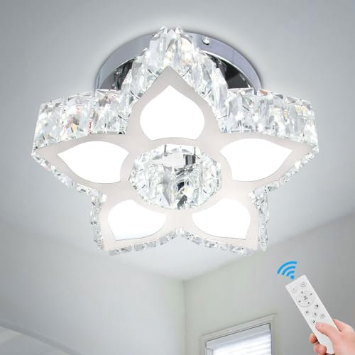 Cainjiazh Lampadari di cristallo dimmerabili Lampadario moderno di piccole dimensioni Fiore di cristallo da soffitto per soggiorno camera da letto corridoio cucina piccola stanza (telecomando)
