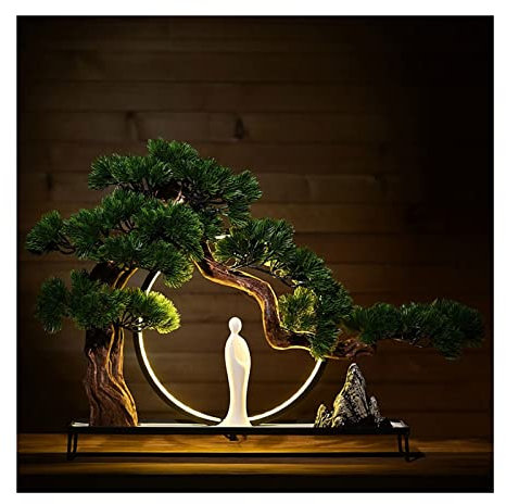 Artificial Bonsai Tree Simulation Welcome Pine Green Plant Bonsai Iron Art Japanese Living Room Entrance Fake Mountain Bonsai Home Decoration Indoor Ornaments Fake Bonsai Tree (Color : B)