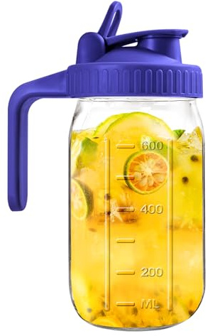Yiluokuang Mason Jar Pitcher, 32 oz Glas Krug mit Deckel, Klassisch, Auslaufsicher, Spülmaschinenfest, Blue