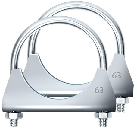 Glarks 2 abrazaderas en U de escape de 63 mm con diseño de abrazaderas de escape con brida de sillín para tubo de escape