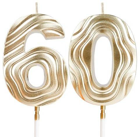 Candele di compleanno con numeri, candele dorate, candele per 60° compleanno, candele di compleanno per torta, candele progettate in 3D per uomini, donne, compleanni, matrimoni, anniversari, feste,