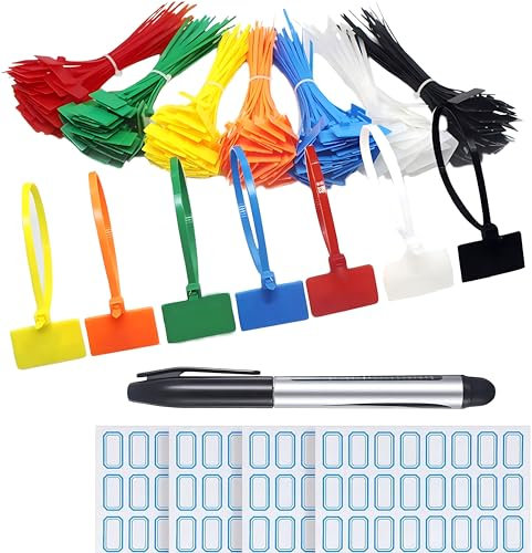 SHSHbuy Kabelbinder Tags Bunte,250 Stück Etiketten Kunststoff Kabelbinder mit Etiketten für Kabelmanagement,Home Office,Garten,Gartenkunst,UV Beständig Hitzebeständig 150mm x 3mm