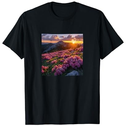 Rhododendron Flower Field Beautiful Sunset Graphic T-Shirt