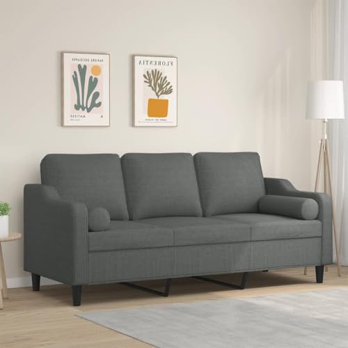 Homgoday 3-Sitzer-Sofa mit Zierkissen Loungesofa Sofa Couch Moderne Gästesofa Liegesofa Relaxcouch Sofa Sitzmöbel für Wohnzimmer Büro Schlafzimmer Dunkelgrau 180 cm Stoff