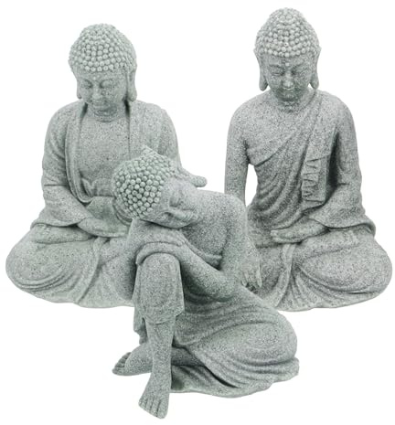 Garneck 3 Stück Buddha Statue Sandstein Feng Shui Dekoration Meditation Wohnzimmer Garten Sitzende Zen Figur