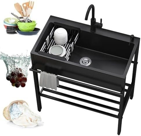 Ensemble d'éviers en acier inoxydable Évier de service autoportant Évier de service en acier inoxydable avec robinet Évier de salle de bain Armoires de buanderie de cuisine extérieure autoportantes(80