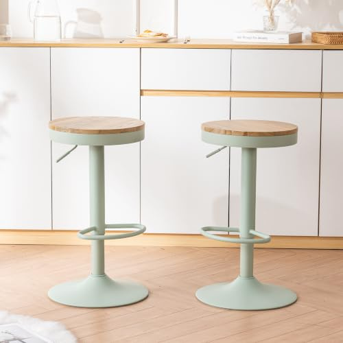 YOUNIKE Barhocker 2er Set Holz Barstuhl Höhenverstellbar Schwenkbar Tresenhocker Küchenstühle Höhe Barstühle mit Fußstütze für Bar Küche, Grün