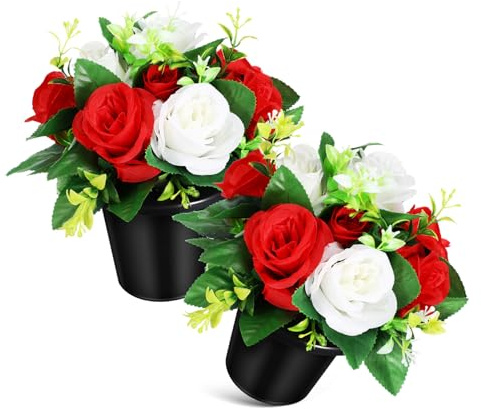 MUCKLILY 2piezas Pequeño Cubo De Flores De Cementerio Flores Artificiales para Exterior Arreglos Pequeños para Decoración Conmemorativa Tumbas Al Aire