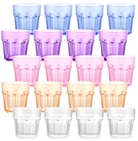 LOPYXBR 20 Stück Plastikgläser, 260ml Weingläser Ohne Stiel, Wiederverwendbar Weingläser Plastik, Trinkgläser aus Kunststoff, Camping Gläser für Party, Hochzeiten, Grillabende(5 Farben)