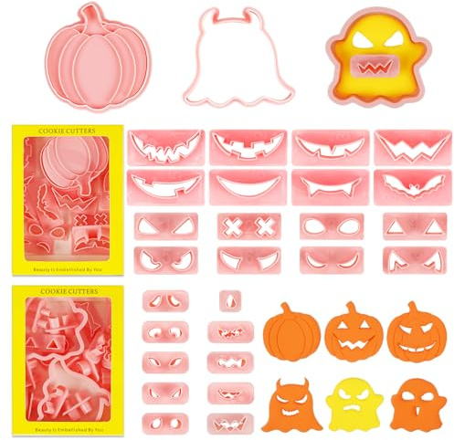 29 Stück Halloween Keksausstecher Set, Halloween Ausstechformen 3D Kunststoff Ausstechformen, Kürbis Geist Cookie Cutter Plätzchenform Tiere