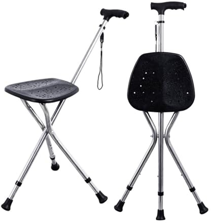 Adjustable Walking Stick,Folding Walking Sticks For Men Women,Mobility Aids,Crutches With Seat And Flashlight Tripods Leg Stability,For Camping Travel Durability Outdoor Camping