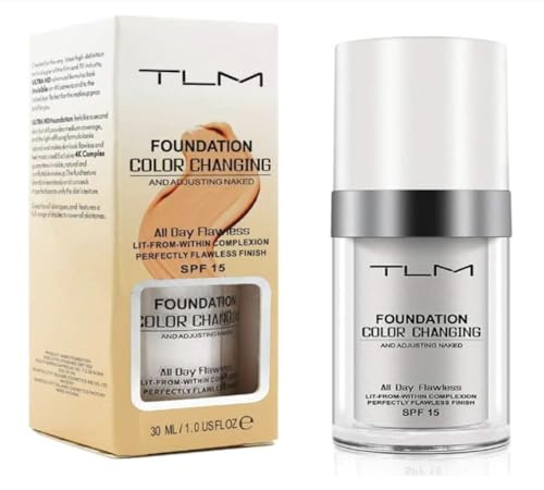 TLM Foundation – Fond de Teint Changeant de Couleur – S’adapte Automatiquement à Votre Teint – Léger, Hydratant & Hypoallergénique – Tenue 24h – Waterproof – Maquillage Ultra HD
